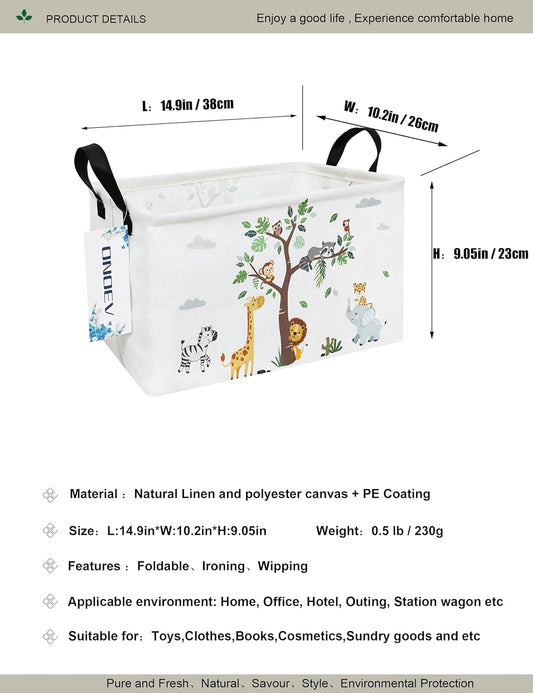 Rectangular Fabric Storage Bin, Foldable Tree Animals print Basket