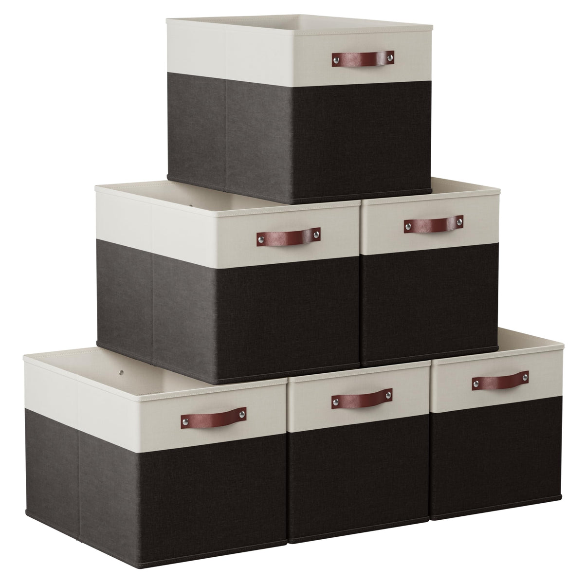 Ornavo Home 13x13 Foldable Fabric Storage Cube Bins, 6 Pack, Beige
