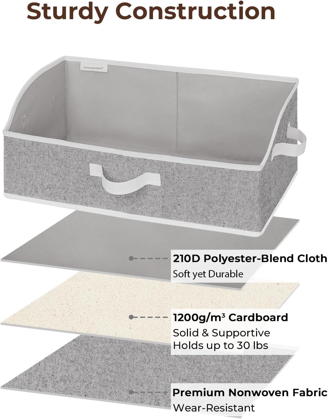 StorageWorks Closet Storage Bins Trapezoid, Gray, Large, 3-Pack