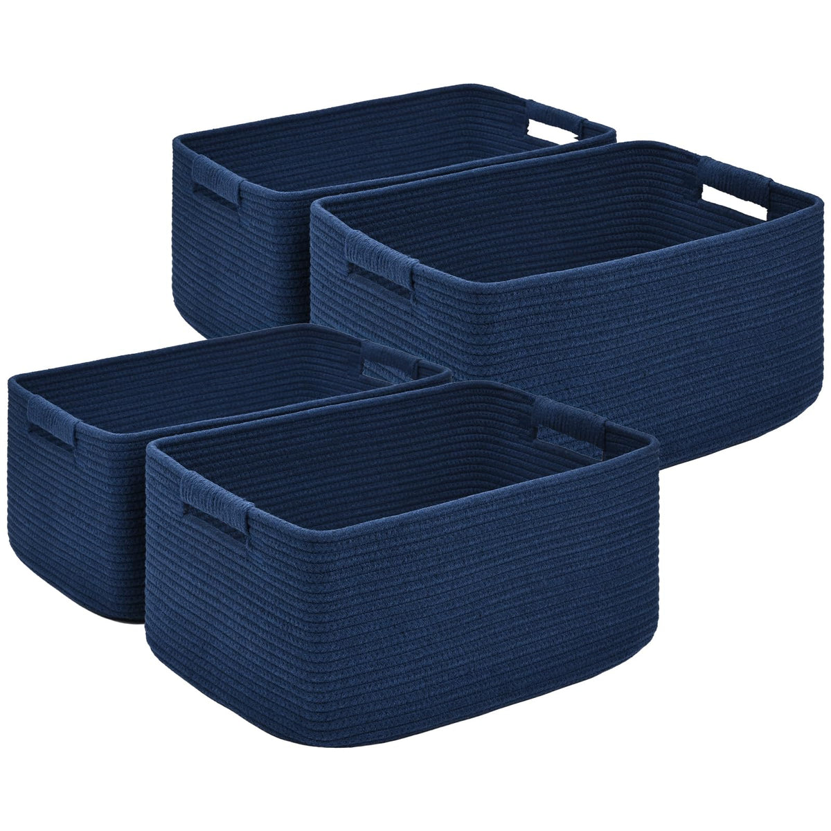 2 Pack Large Storage Basket for Organizing, 17.5"x13"x7" Woven Basket for Shelves, Closet Cube Storage Bins with Wrapped Handle, Cotton Rope Baskets for Kitchen, Clothes, Toys(Off White & Brown)
