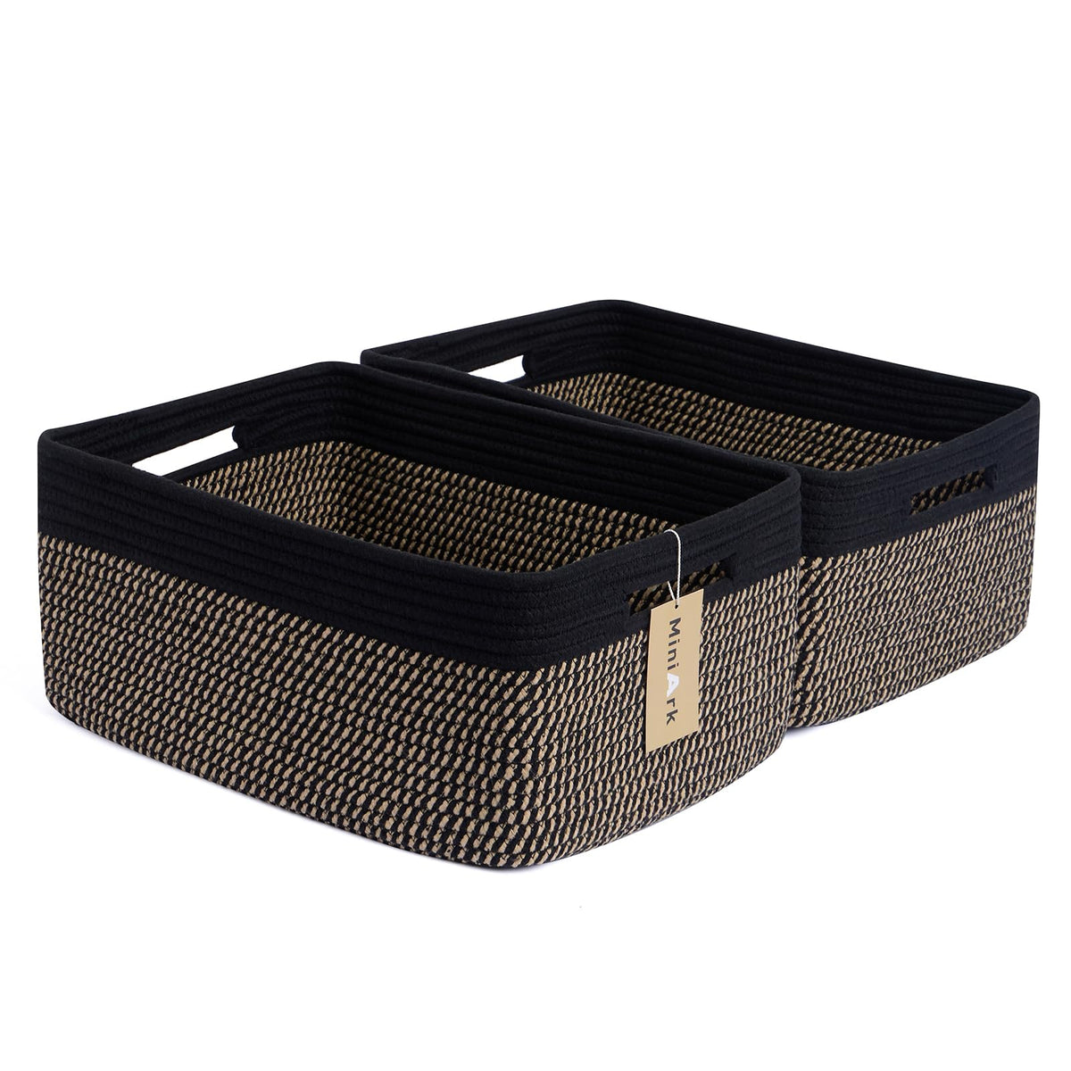 MiniArk Large Storage Baskets for Organizing, 17 x 13 x 7.5” Closet Shelf Baskets for Clothes Blanket Towels, Baby Nursery, Toy Bins Box, Woven Rope Baskets, 4 Packs Mixed Brown