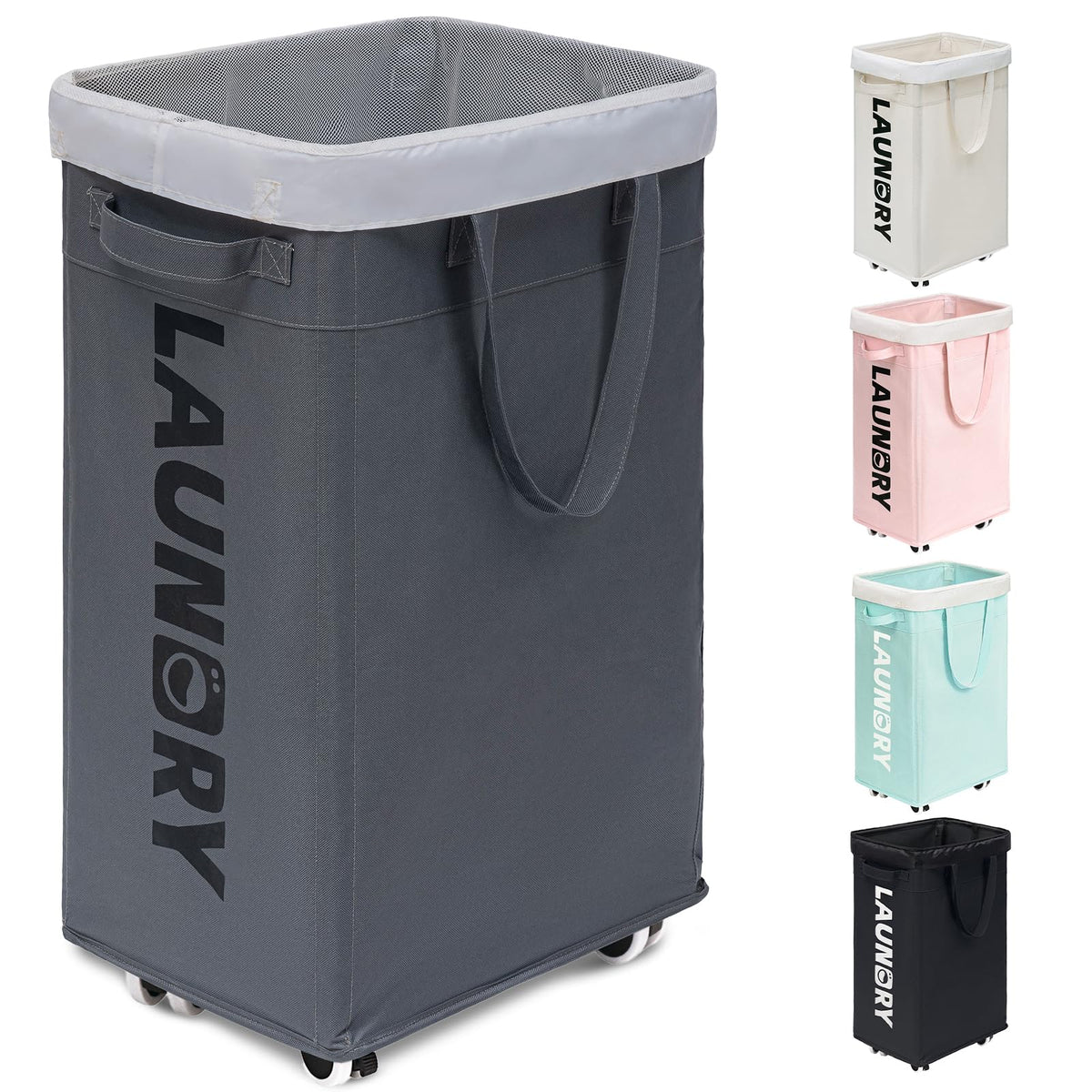 Goodpick 75L Laudnry Basket with Wheels & Removable Wash Bag for Dorm