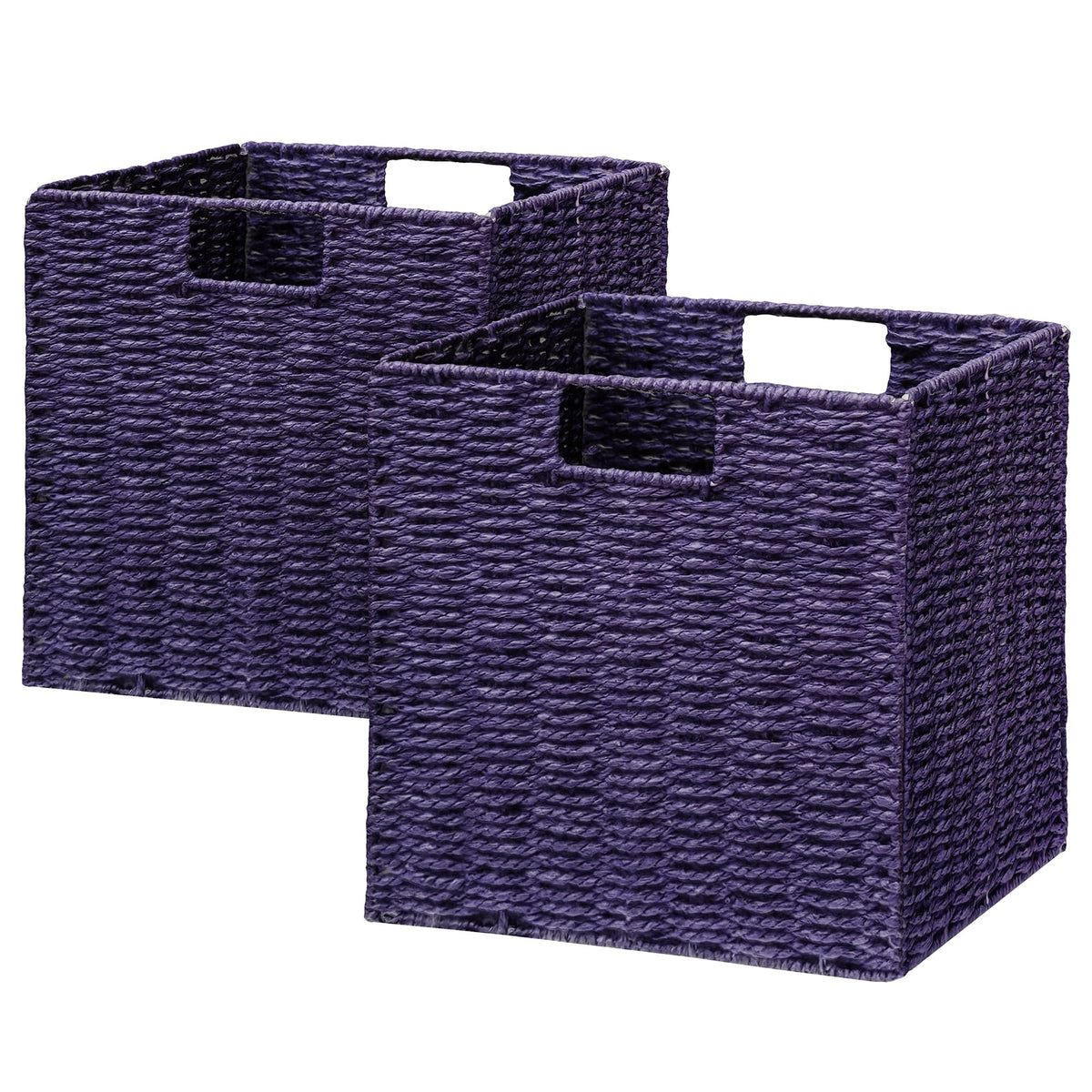 Vagusicc Wicker Basket, Set of 2 Hand-Woven Paper Rope Storage Baskets for Organizing, Foldable Cubby Storage Bins, 11 Inch Large Wicker Storage Basket, Square Baskets Cube Storage Organizer, Brown