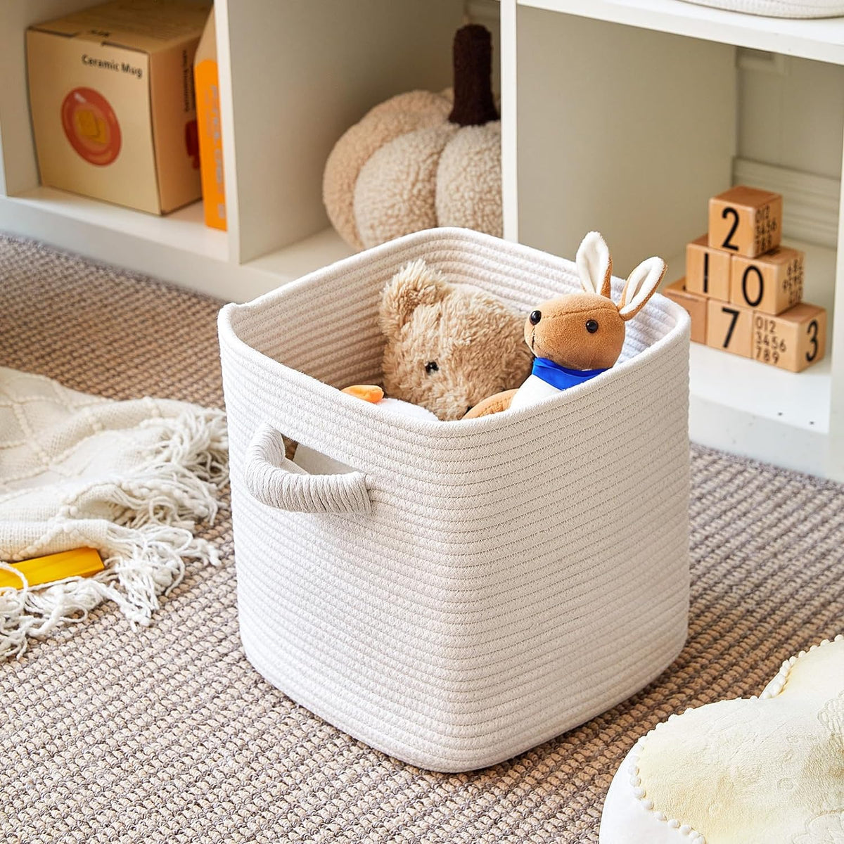 RUNKA Storage Cube Baskets - 3 Pack - 11 inch Square Baskets for Closet, Woven Bins - Ideal for Toy Storage | White