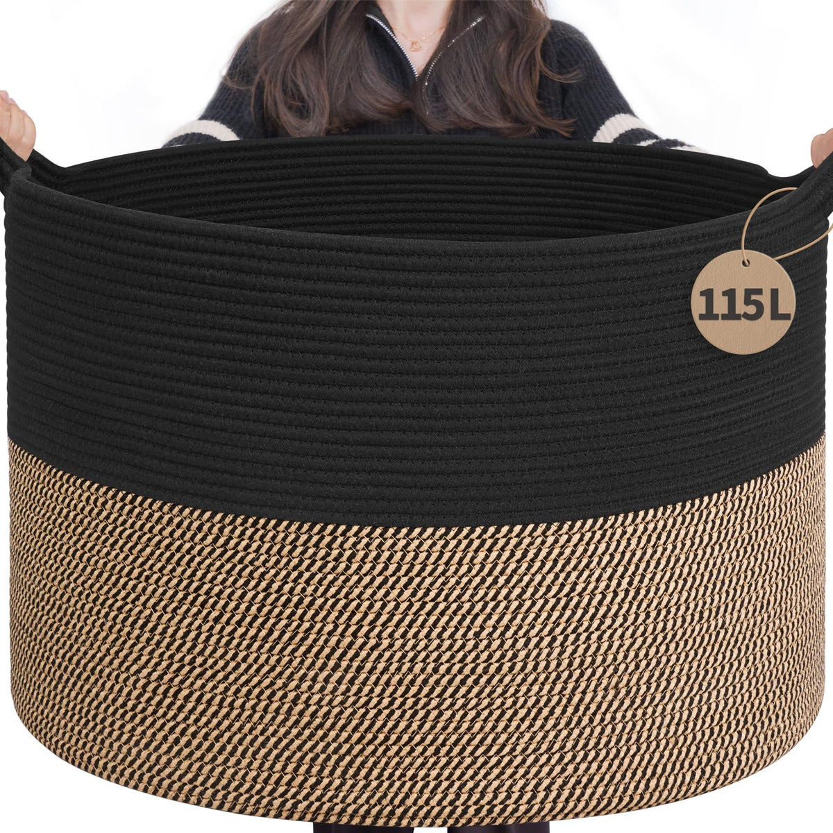 INDRESSME 115L Extra Large Woven Wicker Blanket Basket Living Room
