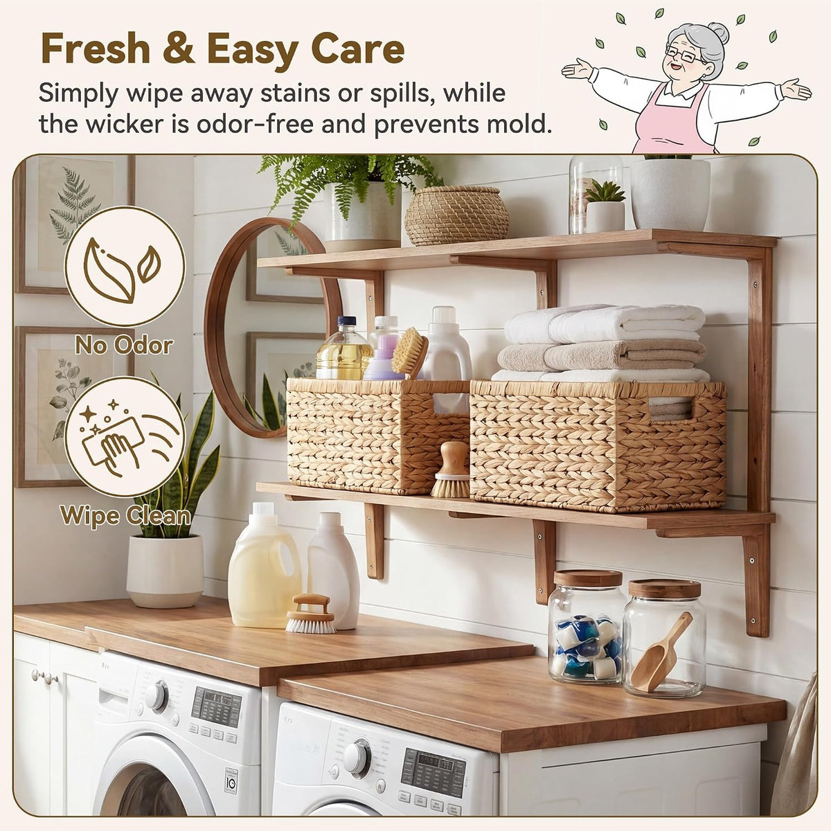 GRANNY SAYS Wicker Storage Baskets for Shelves, Hyacinth Baskets, 2-Pack