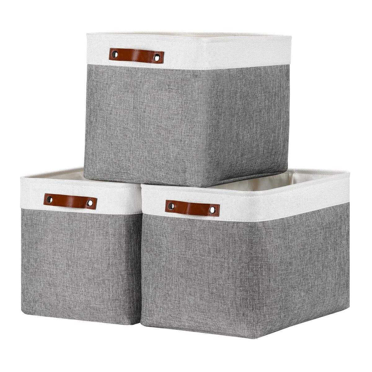 DULLEMELO Small Storage Bins, Storage Baskets for Organizing, Collapsible Rectangular Fabric Baskets for Shelves, Closets, Nursery, Home, Office, Empty Gift Baskets (6-Pack, White&Khaki)