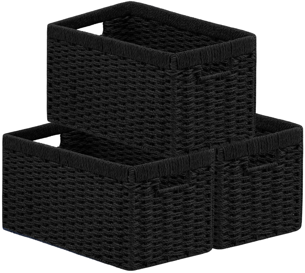 UBBCARE 2 Pack Wicker Basket, 13.4L×8.3H×7.1W inch Woven Paper Rope Storage Baskets for Shelves, Foldable Rectangular Storage Baskets with Handle, Storage Basket for Organizing, Dark Brown