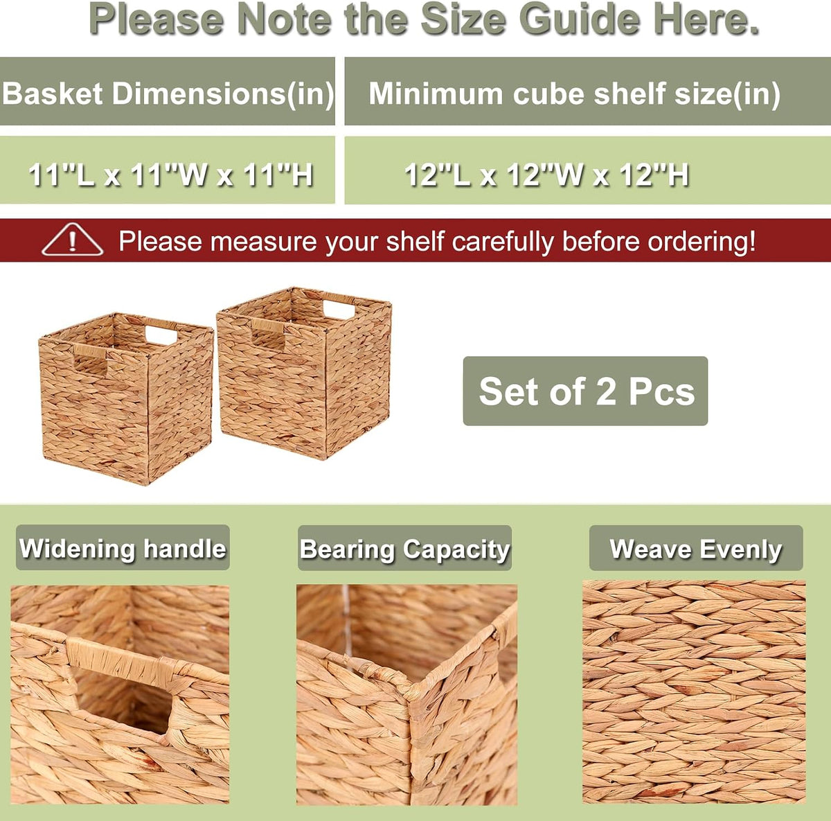 LYJWOO6D Water Hyacinth Storage Baskets 11x11x11 Inch Set of 2