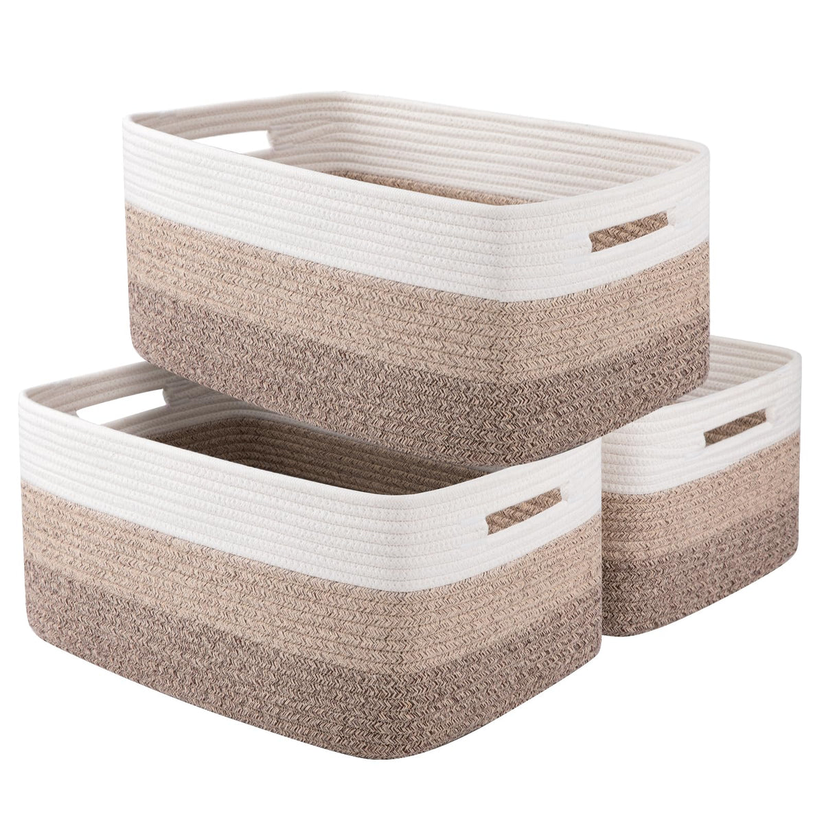 OIASKET Large Storage Basket for Organizing, Woven Rope Basket for Shelves, Closet Organizer Bins for Clothes, Blanket, Toys, Baby Nursery Storage, 17.7" x 13" x 7.87", 2 Packs Gradient Yellow