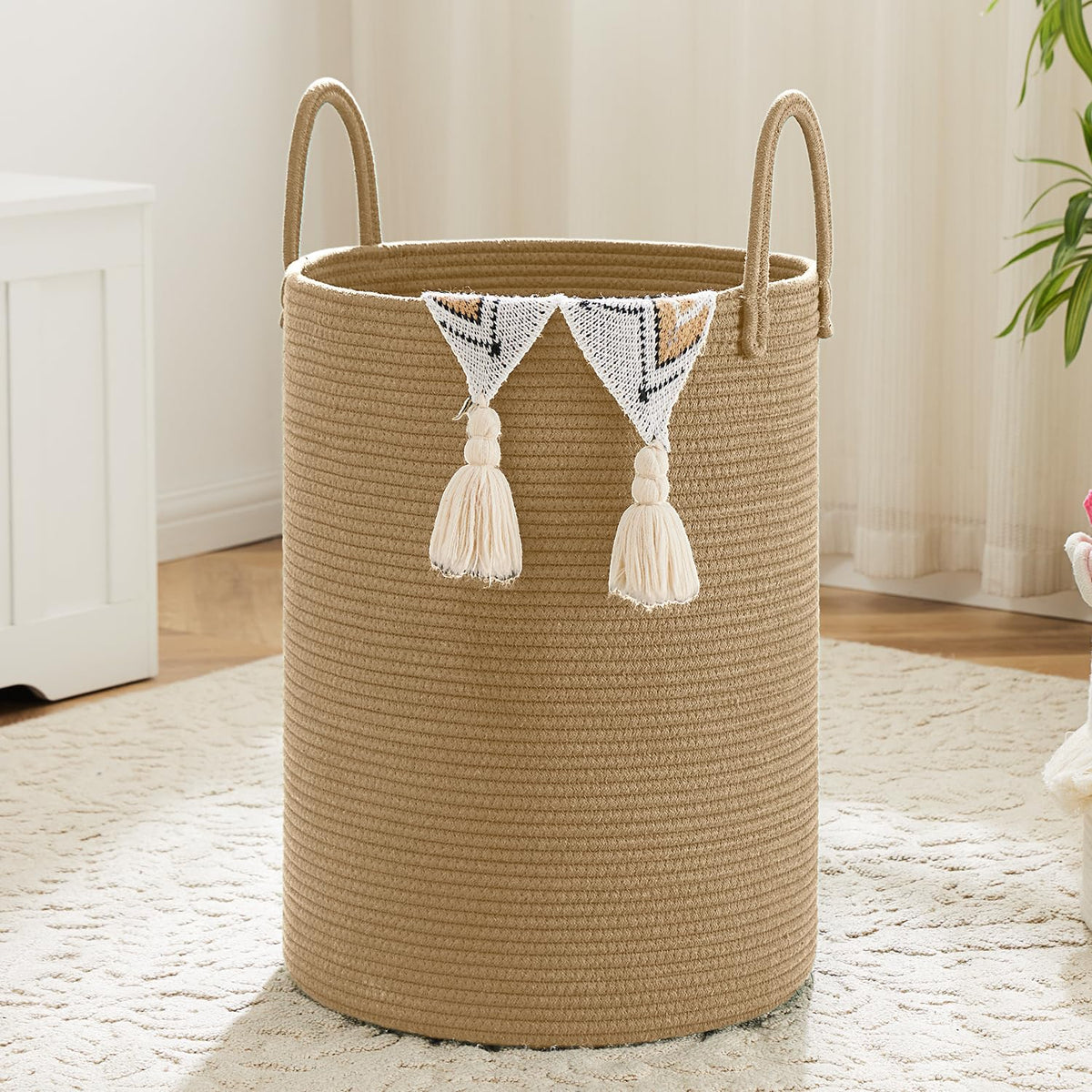 Artfeel Laundry Basket,Woven Cotton Rope Laundry Hamper,80L for Decorative Storage of Dirty Clothes,Toys and Blankets in Bathroom,Baby Room and Living Room