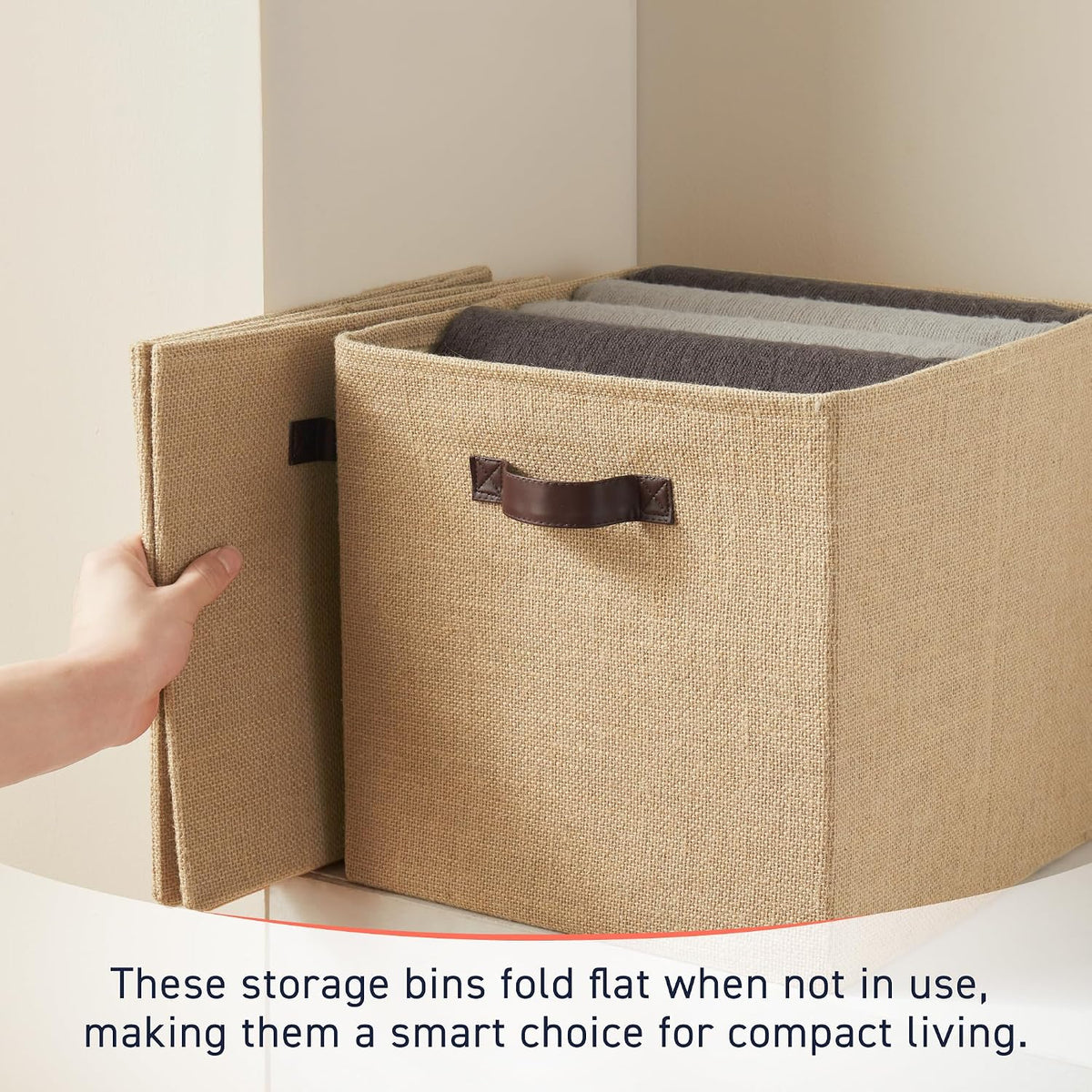 Ornavo Home 10.5x10.5 Jute Storage Cube Bins, 6 Pack, Leather Handles