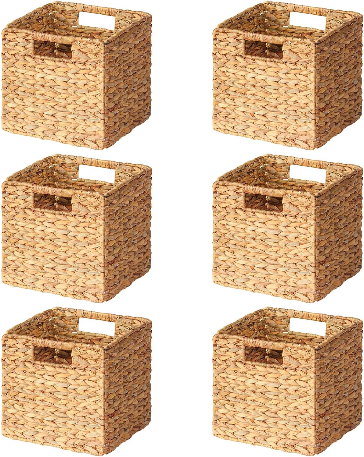 SpaceAid 6 Pack Wicker Basket, Storage Baskets for Organizing, Woven Rattan Basket with Handles for Shelves, Water Hyacinth Large Cube Organizer Storage Bin, 10.5x10.5x10.5 inch, Natural