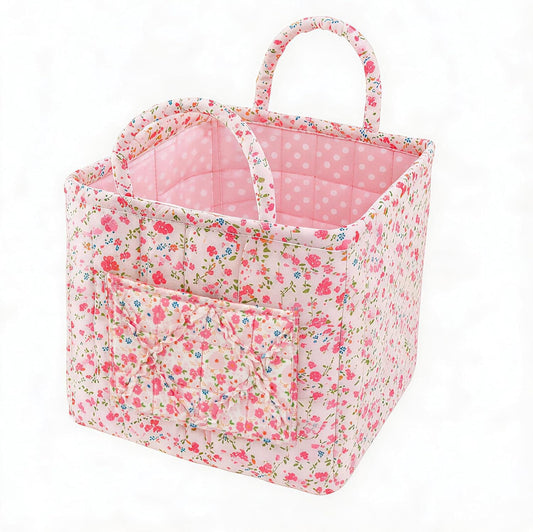 Quilted Laundry Basket with Handles—Multifunctional Fabric Storage Basket, Bohemian-Style Fabric Storage Basket with Handles, Suitable for Home, Picnics, the Office, and the Nursery (Red floral print)