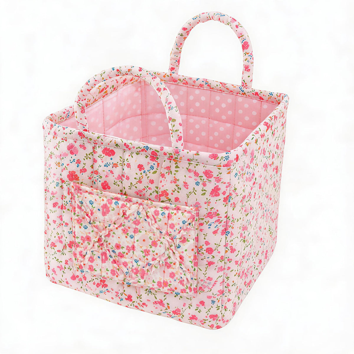 Quilted Laundry Basket with Handles—Multifunctional Fabric Storage Basket, Bohemian-Style Fabric Storage Basket with Handles, Suitable for Home, Picnics, the Office, and the Nursery (Red floral print)