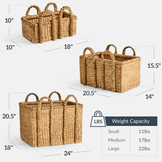 Best Choice Products 3Pc Shelf Baskets, Small, Large and XL Chunky Woven Wicker Rattan Storage Baskets w/Braided Handles, Organizer Bins for Blankets, Pillows, Shoes and Toys - Natural