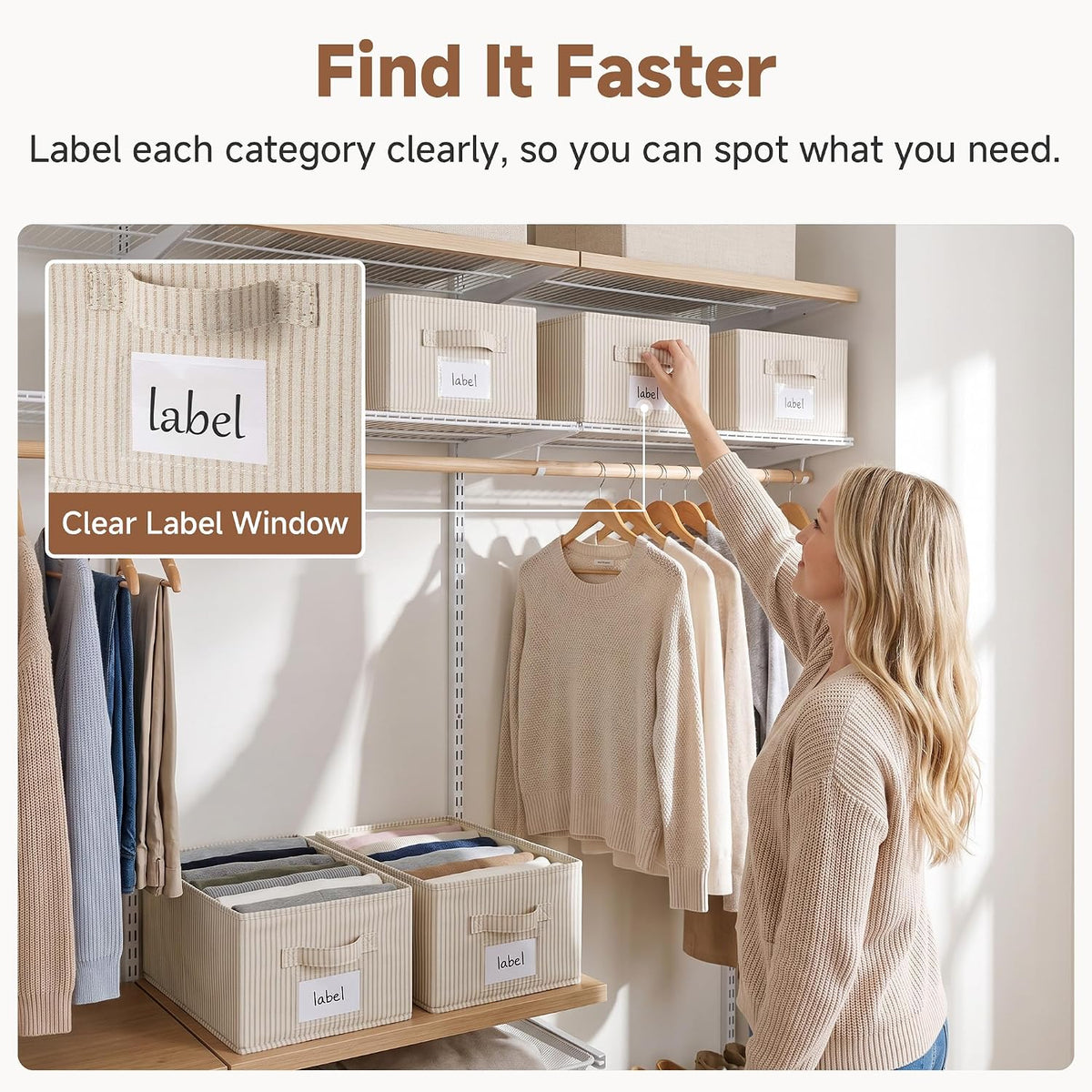 StorageWorks Closet Shelf Organizer Bins with Divider, 9¾"Lx16"Wx6¾"H