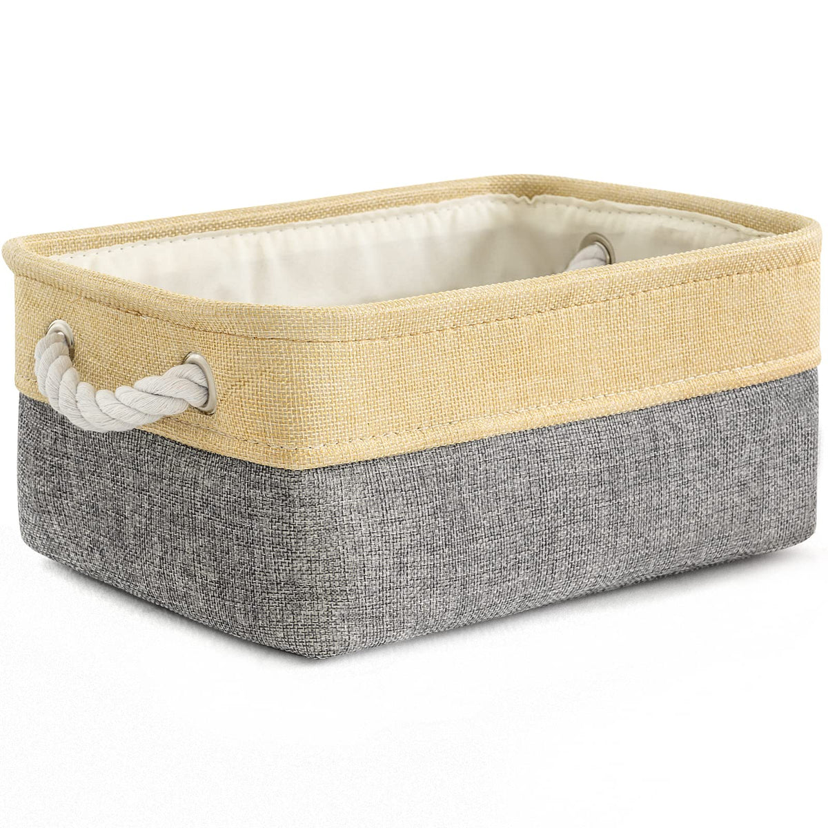 TheWarmHome Storage Basket for Organizing - 14x10x7 inch Medium 3 Pack Collapsible Storage Bin for Shelves with Handles, Canves Storage Box for Organizer Cubes Cloth Gift Toy Closet (White & Khaki)