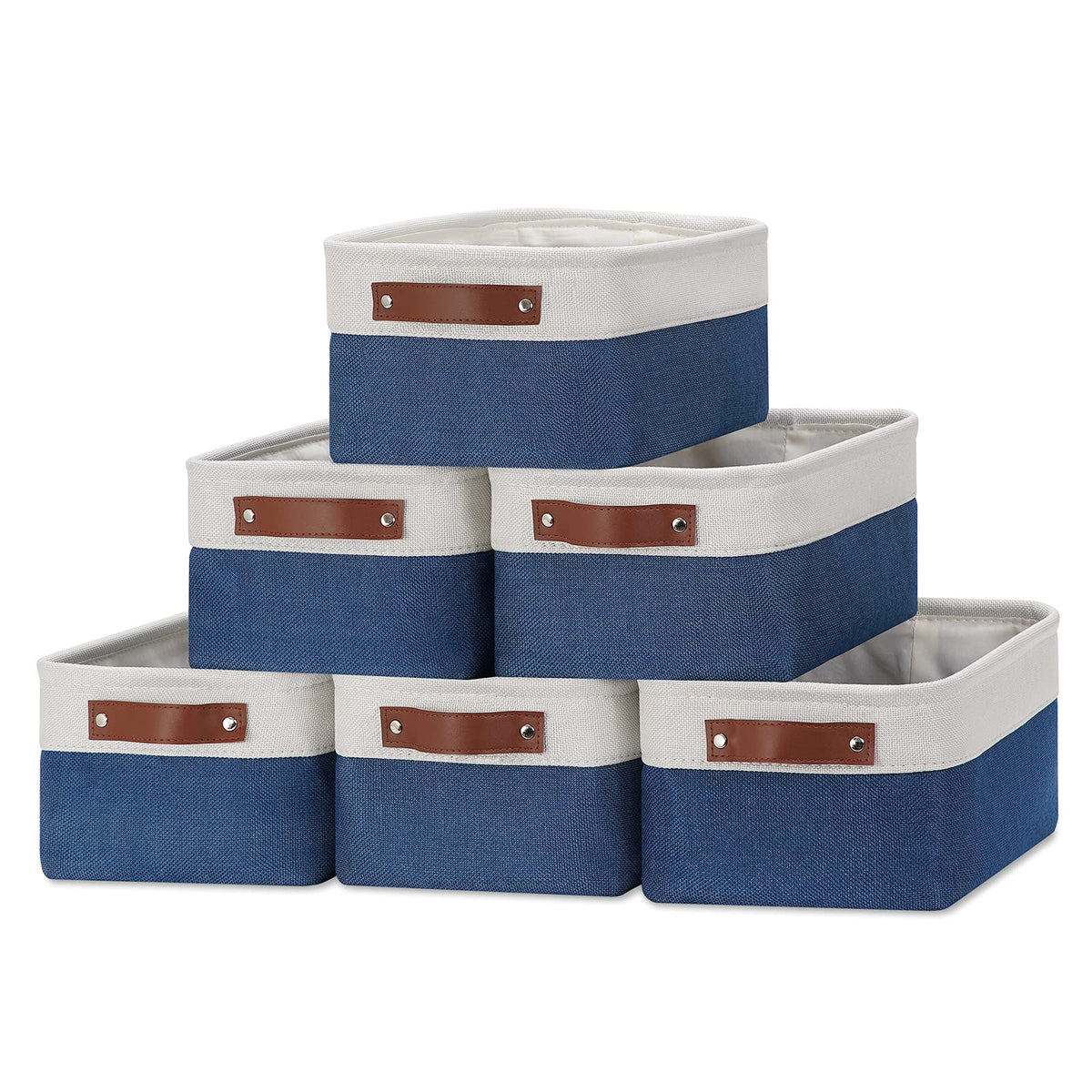 DULLEMELO Small Storage Bins, Storage Baskets for Organizing, Collapsible Rectangular Fabric Baskets for Shelves, Closets, Nursery, Home, Office, Empty Gift Baskets (6-Pack, White&Khaki)