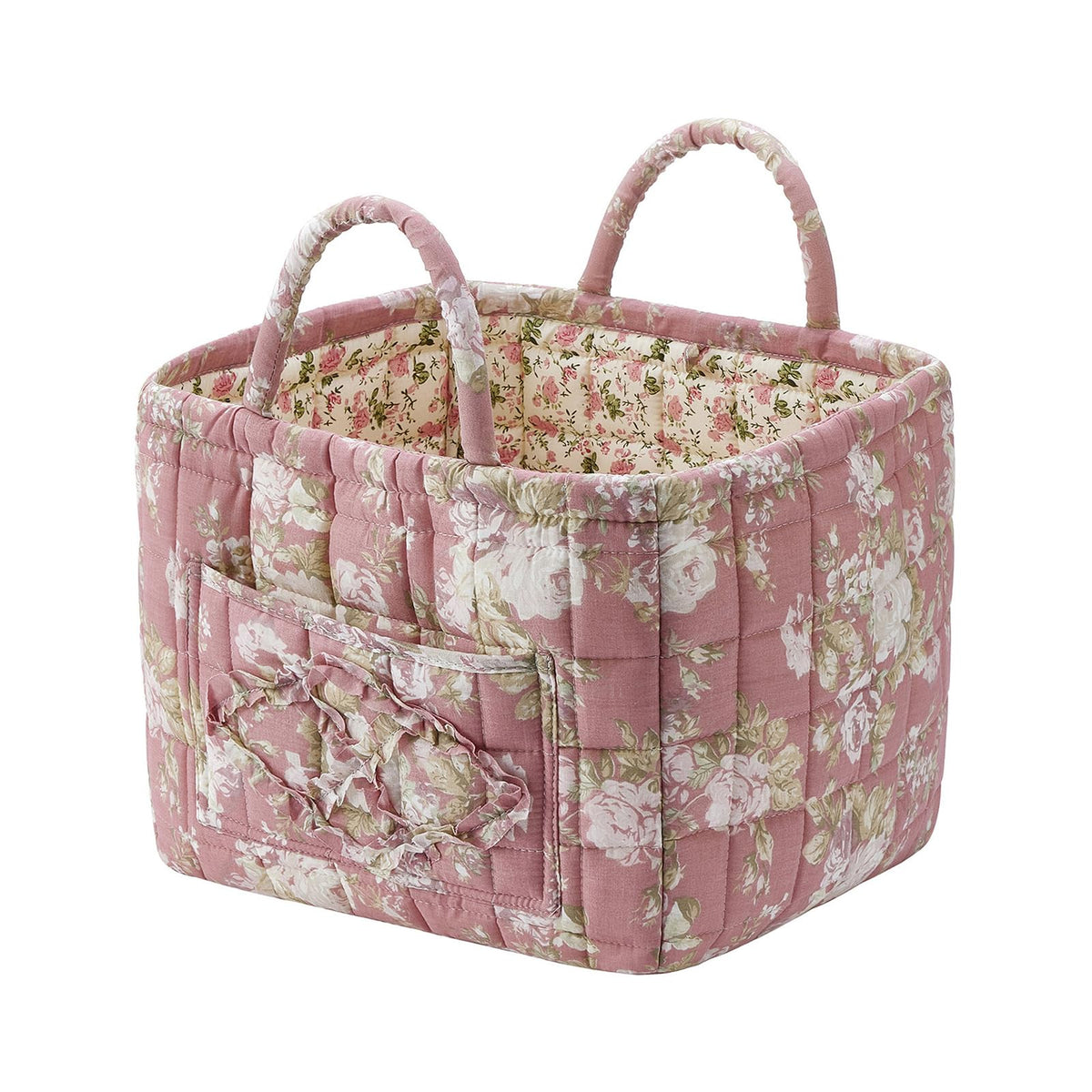 Quilted Fabric Storage Baskets with Handles, Boho Floral Gift Basket Foldable Organizer Bin for Home Decor, Picnic, Travel 12''x10''x10'' (Orange)