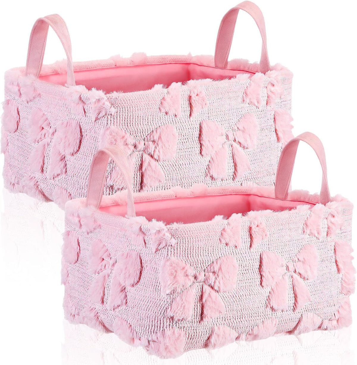 2 Pcs Pink Bow Storage Basket 14x10'' Back to School Gift Baskets