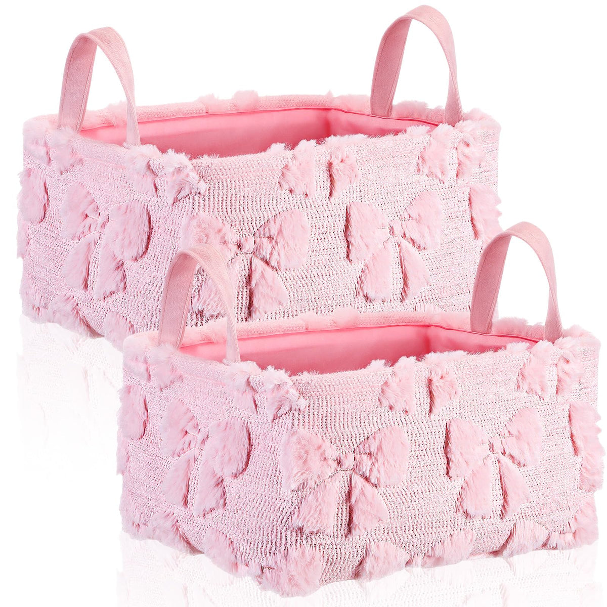 2 Pcs Pink Bow Storage Basket 14x10'' Back to School Gift Baskets