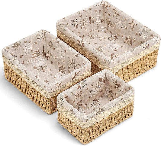 Amaredom Floral Wicker Baskets, Handwoven Multi-size 3-Pack Storage Baskets