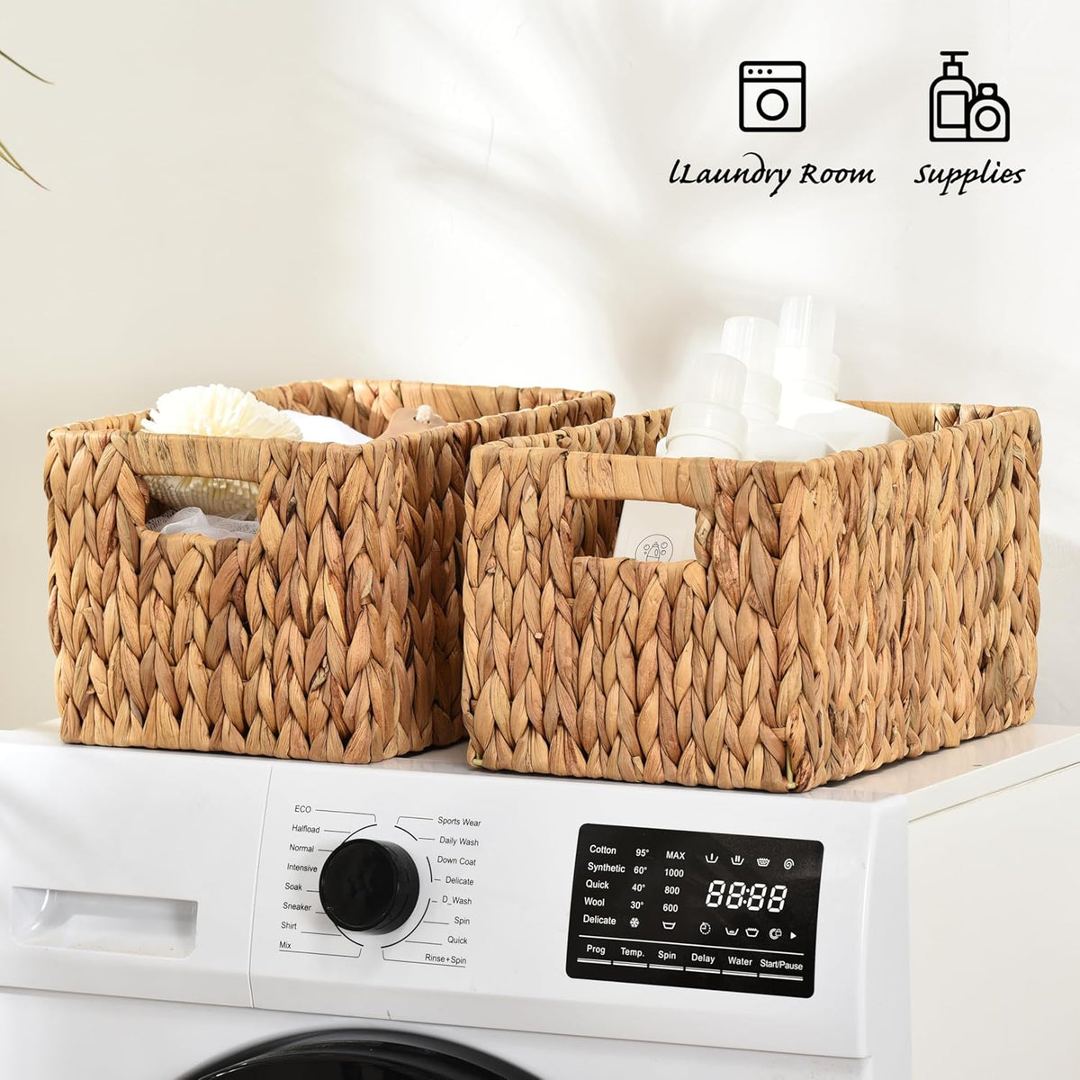 Water Hyacinth Wicker Baskets, Rectangular 12" Basket 2 Pack