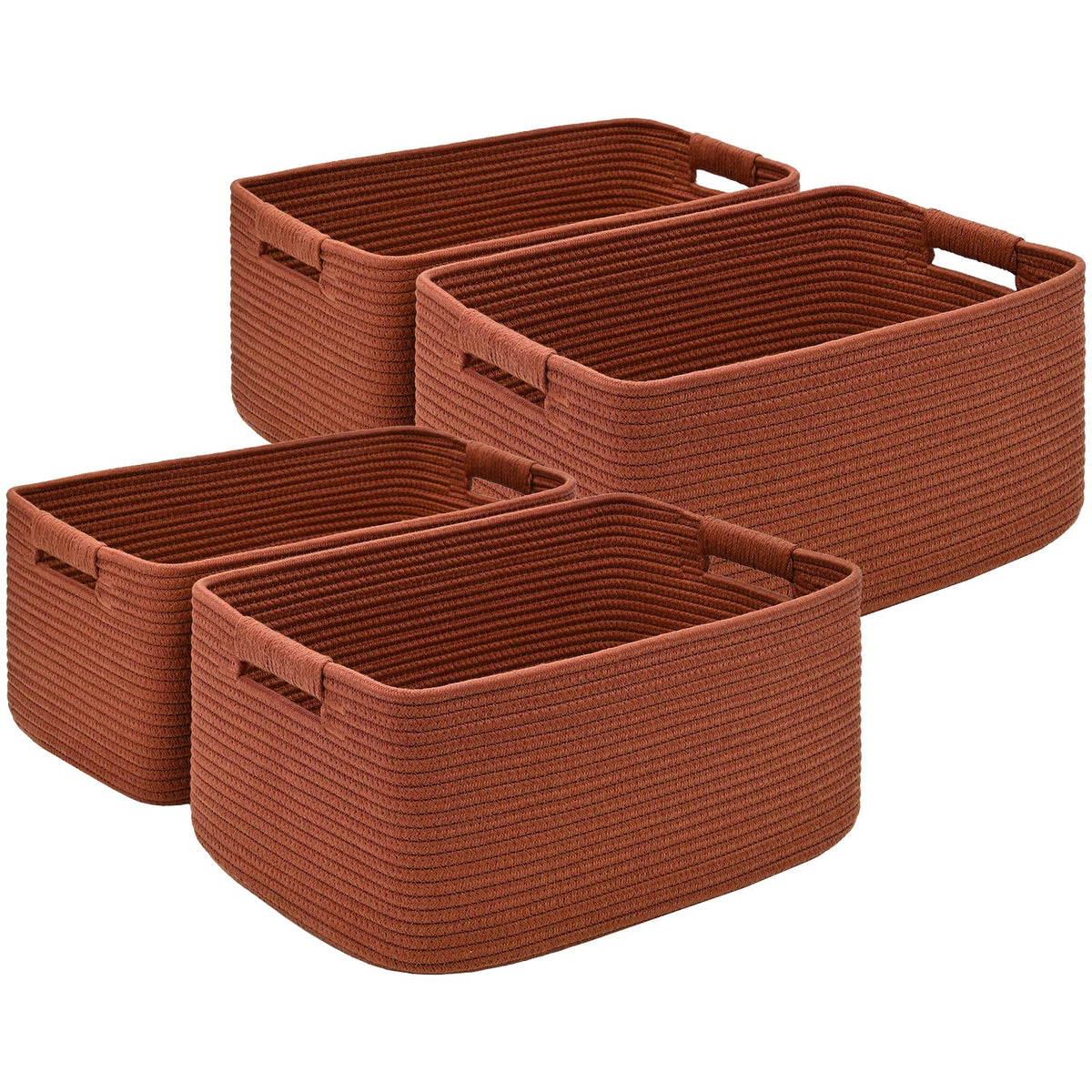 2 Pack Large Storage Basket for Organizing, 17.5"x13"x7" Woven Basket for Shelves, Closet Cube Storage Bins with Wrapped Handle, Cotton Rope Baskets for Kitchen, Clothes, Toys(Off White & Brown)