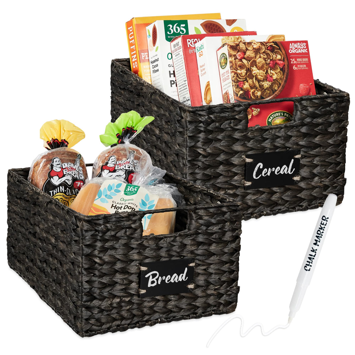 Best Choice Products Set of 4 9x12in Water Hyacinth Pantry Baskets, Woven Organizers w/Chalkboard Label, Chalk Marker - Natural