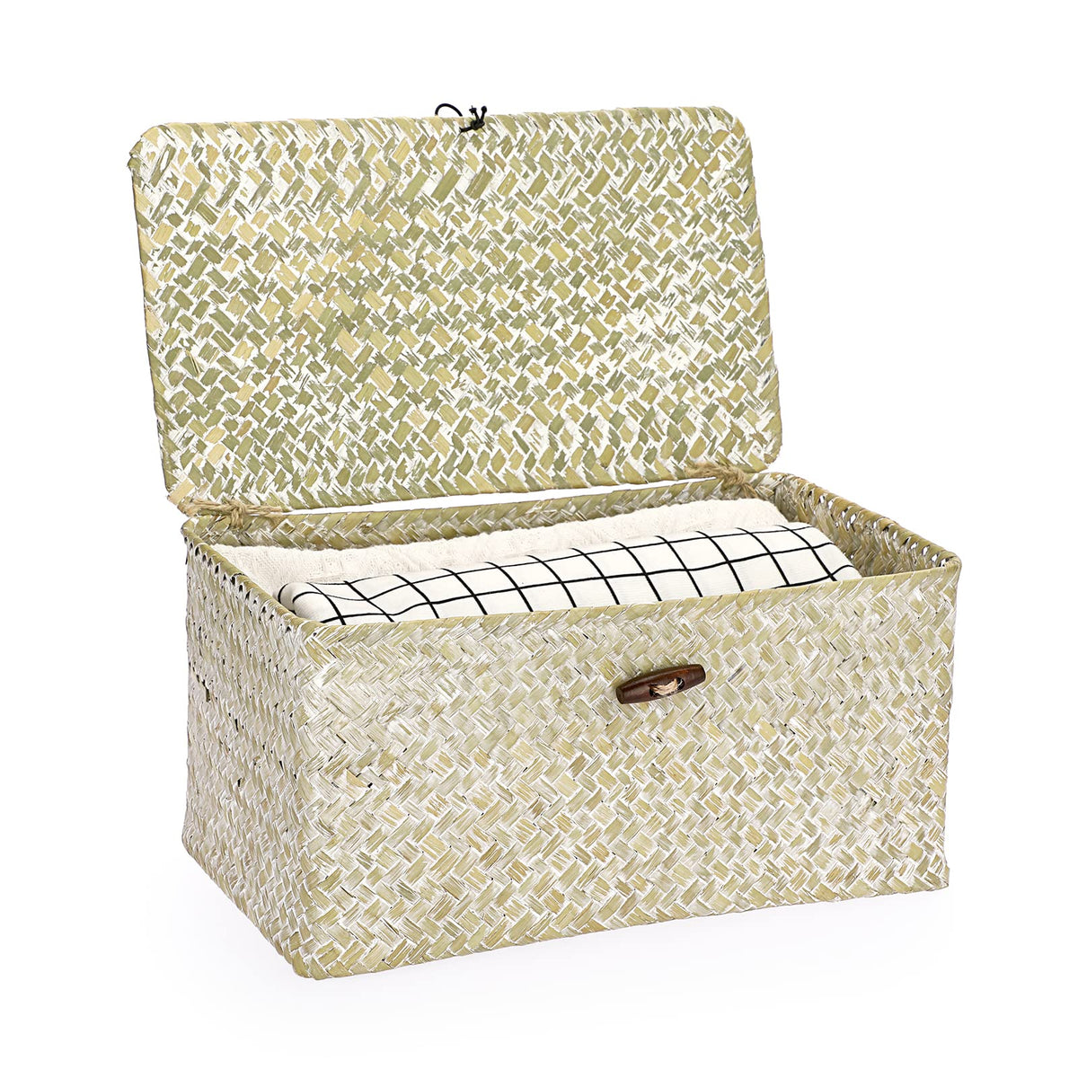Hipiwe Wicker Shelf Baskets Bin with Lid Woven Storage Box, Coffee X-Large