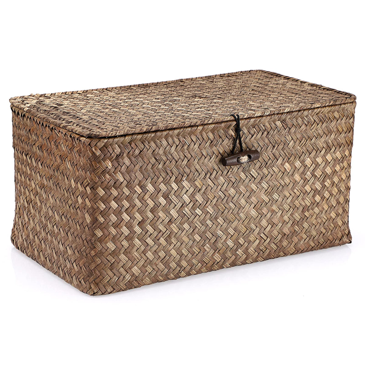 Hipiwe Wicker Shelf Baskets Bin with Lid Woven Storage Box, Coffee X-Large