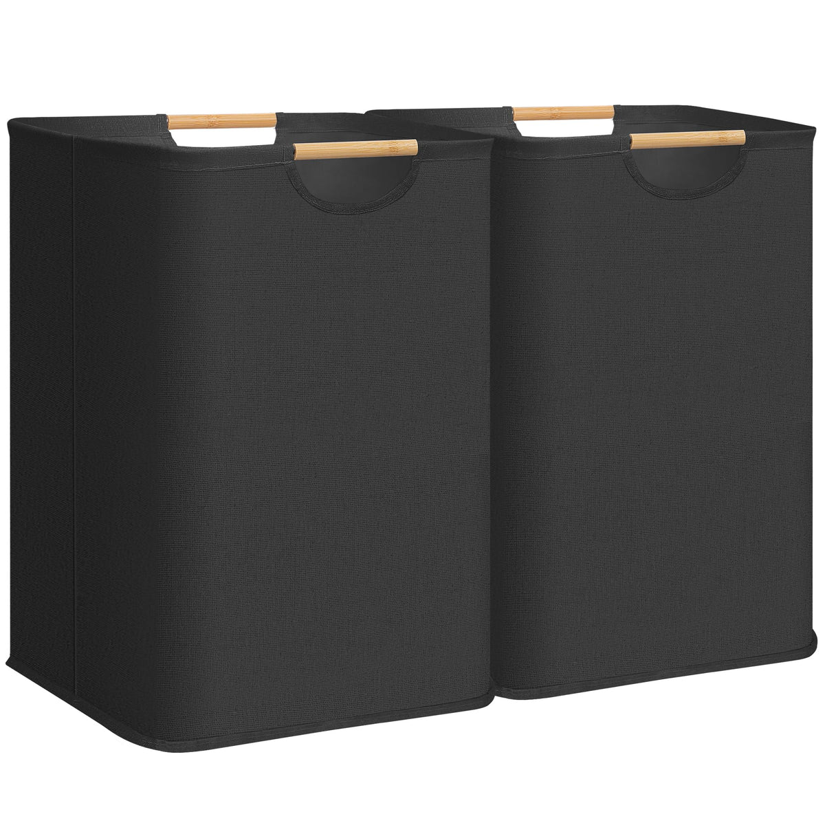 STORAGE MANIAC 1-Pack Collapsible Laundry Hamper with Bamboo Handles, Black