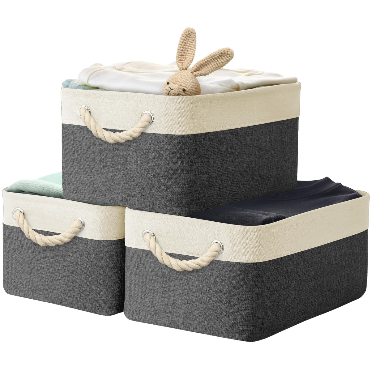 Simple Houseware 15.7" x 12" Wide & Low Fabric Storage Bin, 3 Pack, Gray