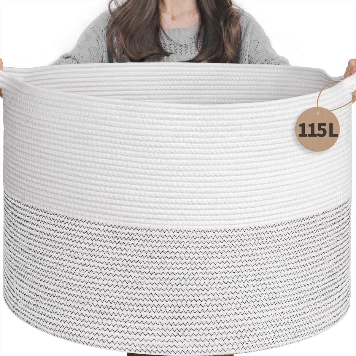 INDRESSME 115L Extra Large Woven Wicker Blanket Basket Living Room