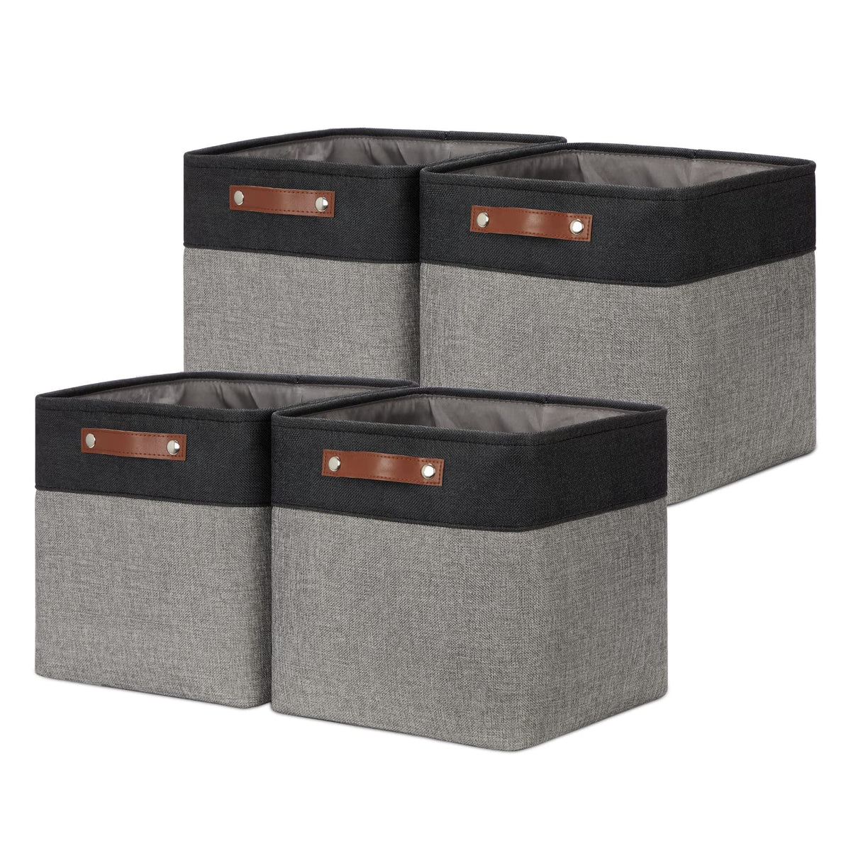 DULLEMELO Small Storage Bins, Storage Baskets for Organizing, Collapsible Rectangular Fabric Baskets for Shelves, Closets, Nursery, Home, Office, Empty Gift Baskets (6-Pack, White&Khaki)