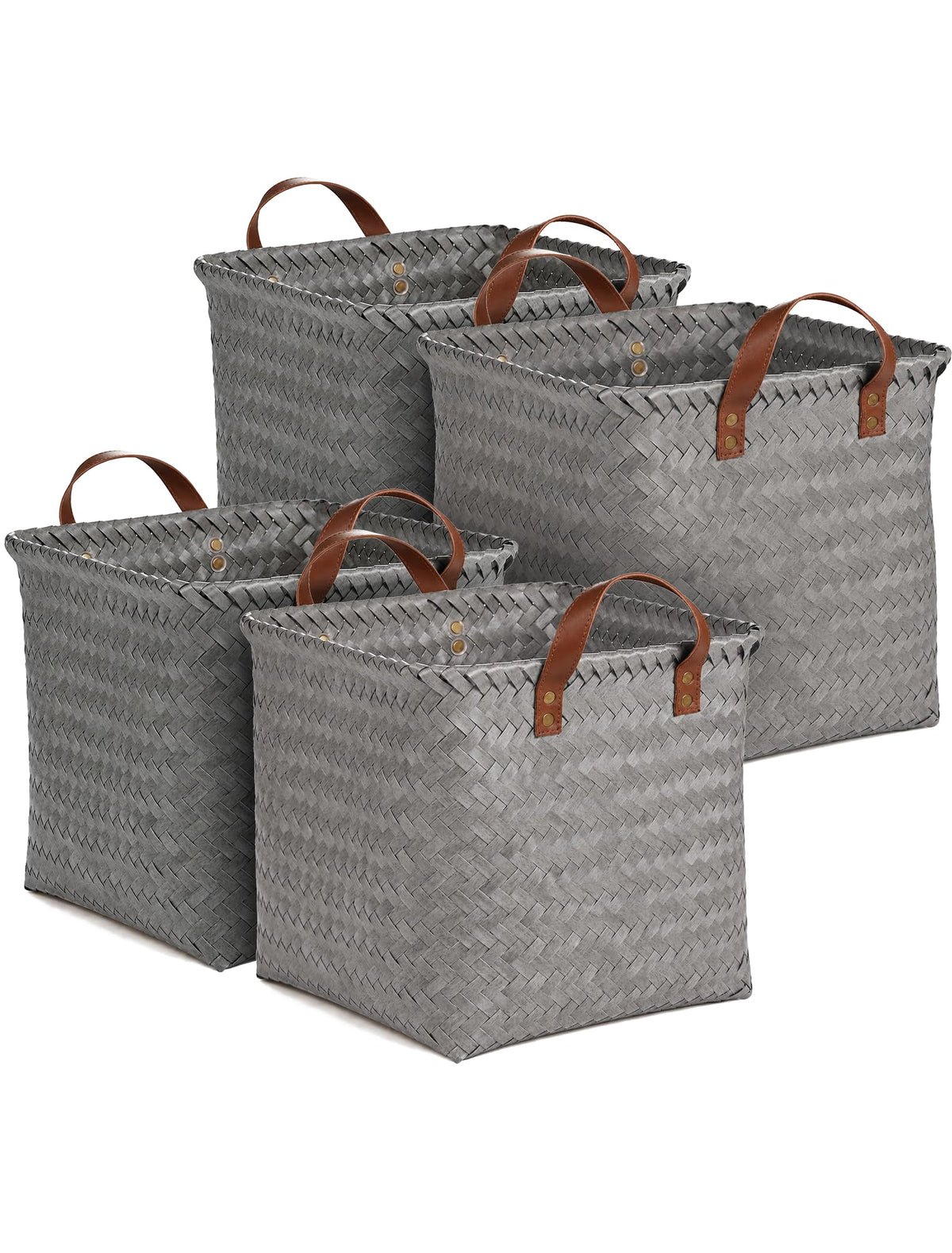 Wicker Storage Baskets, 4 Pack Woven Baskets for Shelves, Brown