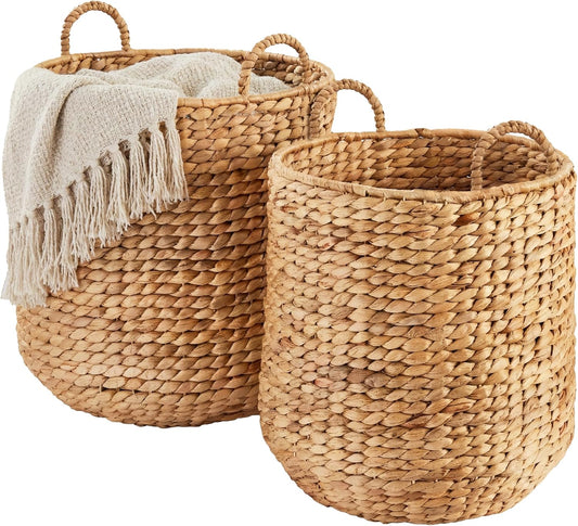 Best Choice Products 2-Piece Round Nesting Baskets W/Handles, Handwoven Water Hyacinth, Plant Holder, Laundry Basket, Storage Organizer, Tote Bins for Bedroom, Living Room, & Laundry Room - Natural