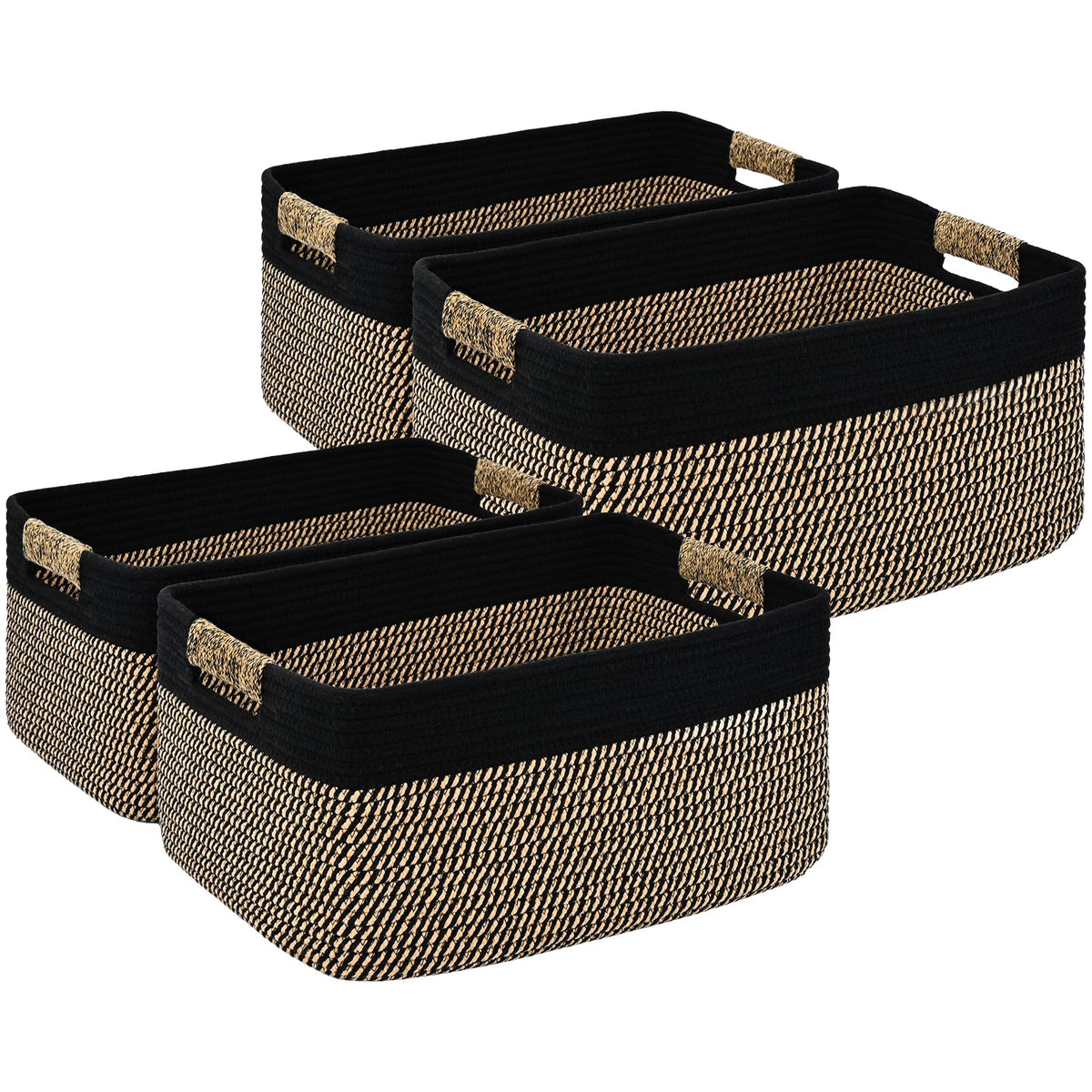 2 Pack Large Storage Basket for Organizing, 17.5"x13"x7" Woven Basket for Shelves, Closet Cube Storage Bins with Wrapped Handle, Cotton Rope Baskets for Kitchen, Clothes, Toys(Off White & Brown)