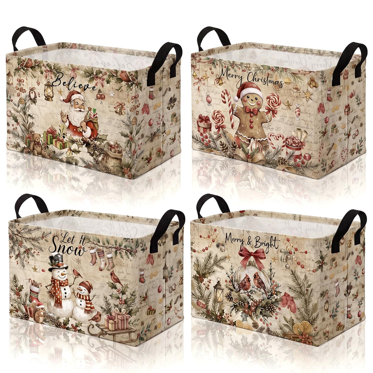 4 Pcs Halloween Storage Basket for Gifts Large Spooky Skeleton Storage Bins with Handles 15 x 10 x 8 Fabric Laundry Baskets Halloween Skull Collapsible Organizer Boxes for Home Cloth Toys Book