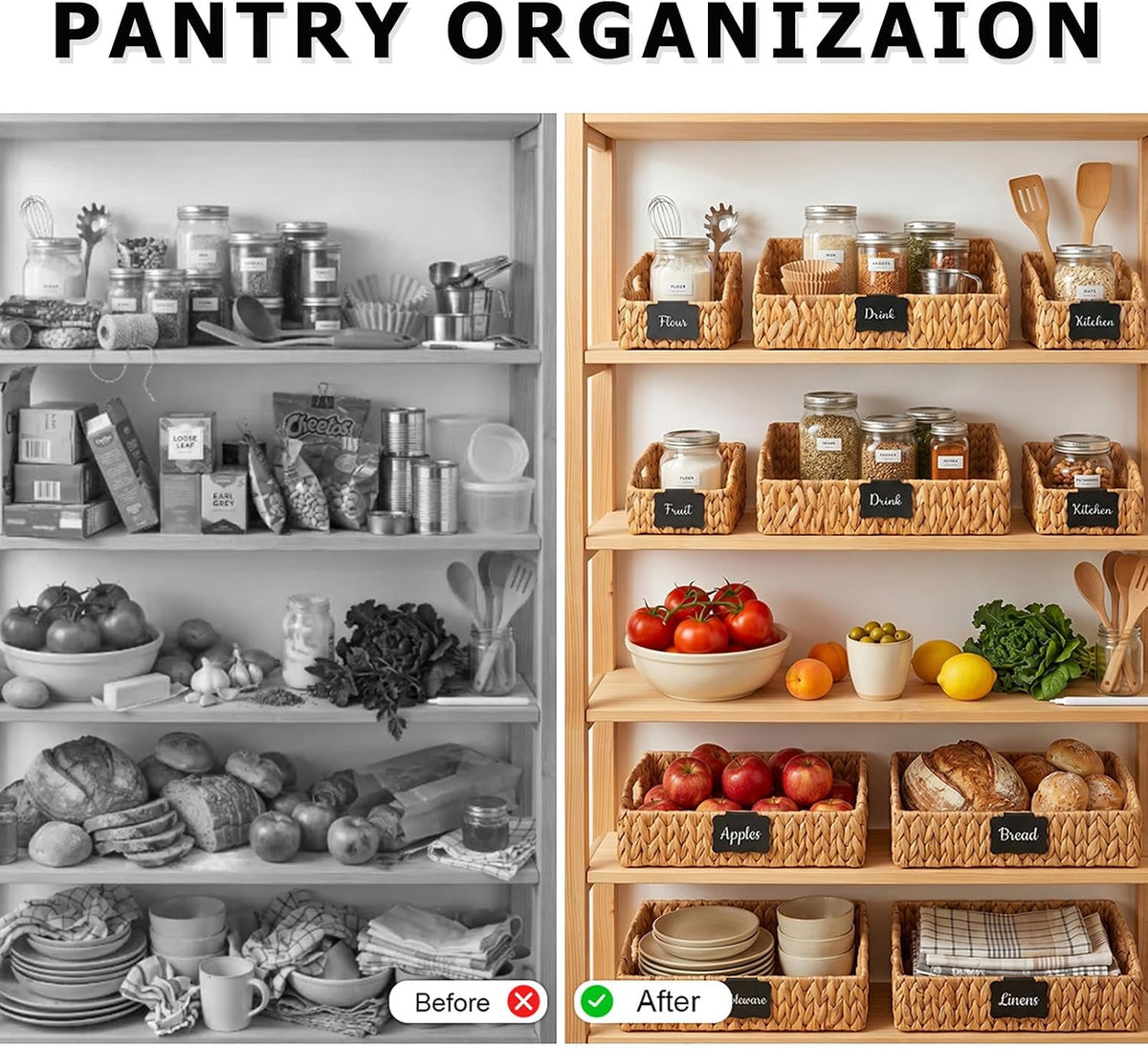 Pantry Baskets for Organizing,Wicker Storage Bins,3 Pack,Natural