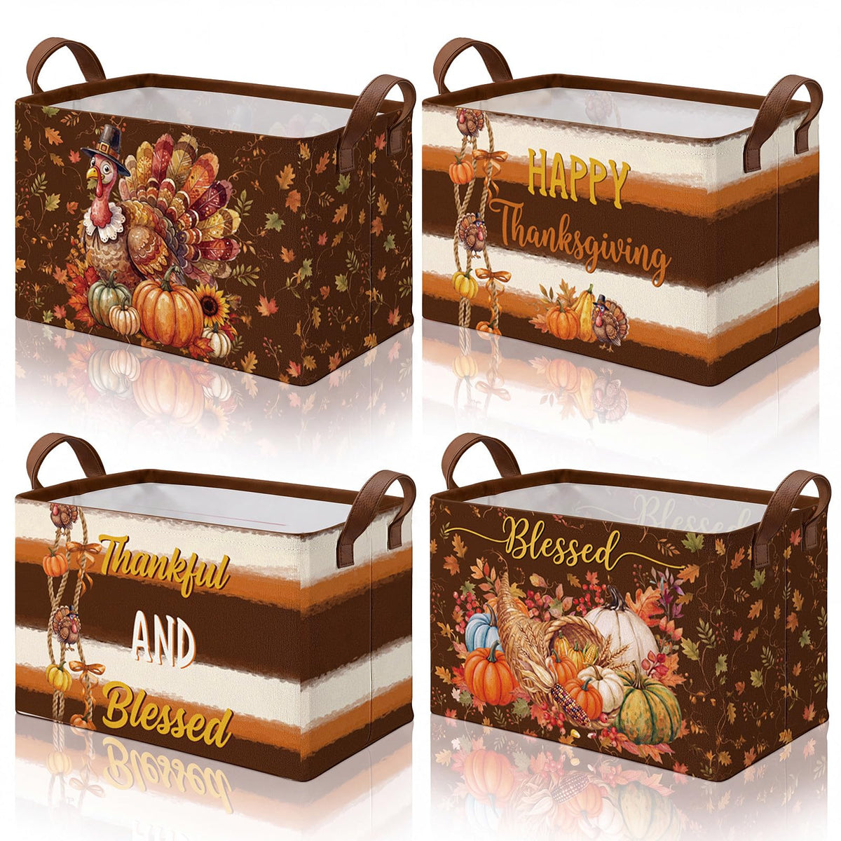 4 Pcs Halloween Storage Basket for Gifts Large Spooky Skeleton Storage Bins with Handles 15 x 10 x 8 Fabric Laundry Baskets Halloween Skull Collapsible Organizer Boxes for Home Cloth Toys Book