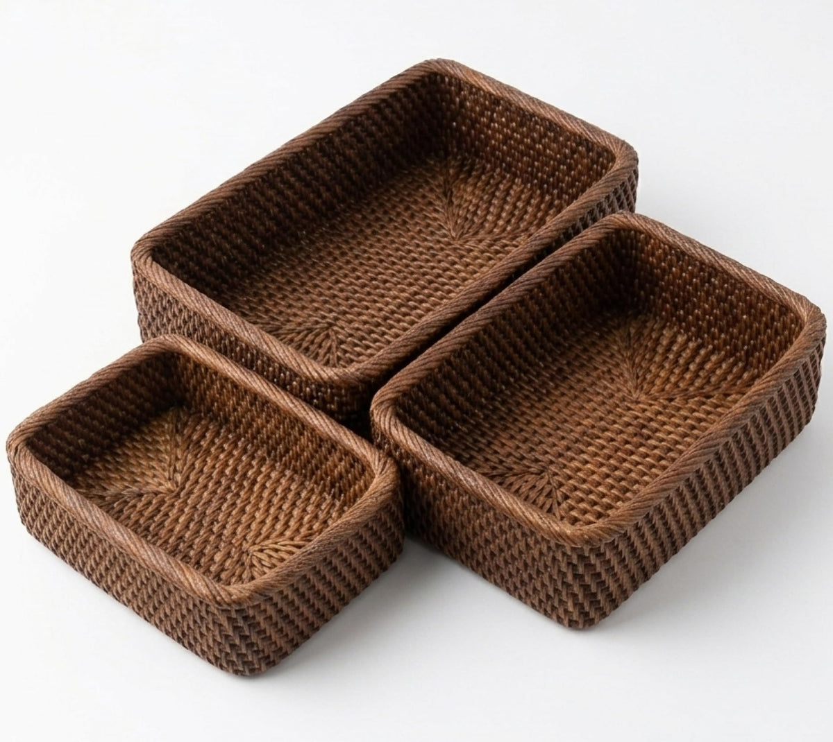 Yangqihome Natural Rattan Storage Baskets, Rectangular Woven Fruit Baskets, Decorative Wicker Basket and Small Baskets for Organizing (Set of 3)