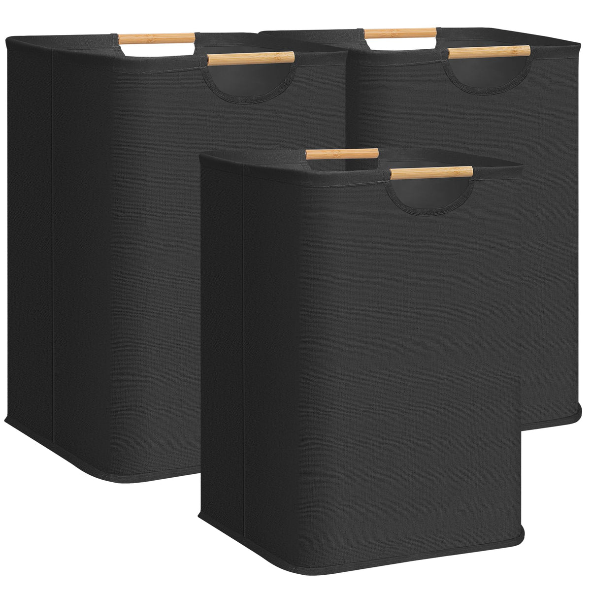 STORAGE MANIAC 1-Pack Collapsible Laundry Hamper with Bamboo Handles, Black