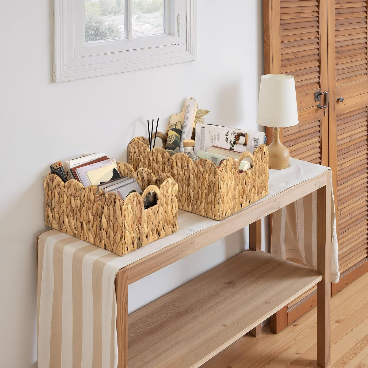 GRANNY SAYS Wicker Storage Basket for Shelves, Scalloped Baskets for Pantry