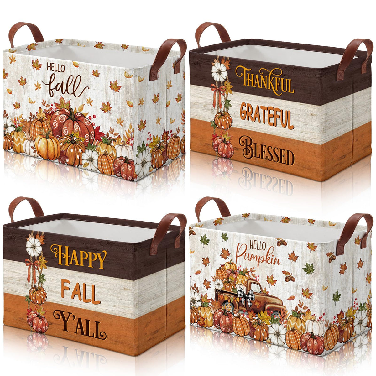 4 Pcs Halloween Storage Basket for Gifts Large Spooky Skeleton Storage Bins with Handles 15 x 10 x 8 Fabric Laundry Baskets Halloween Skull Collapsible Organizer Boxes for Home Cloth Toys Book