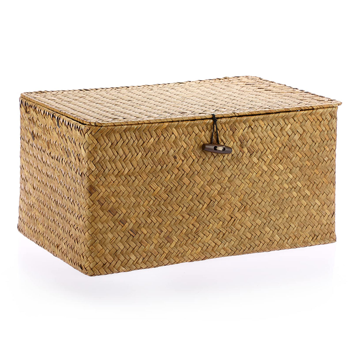 Hipiwe Wicker Shelf Baskets Bin with Lid Woven Storage Box, Coffee X-Large