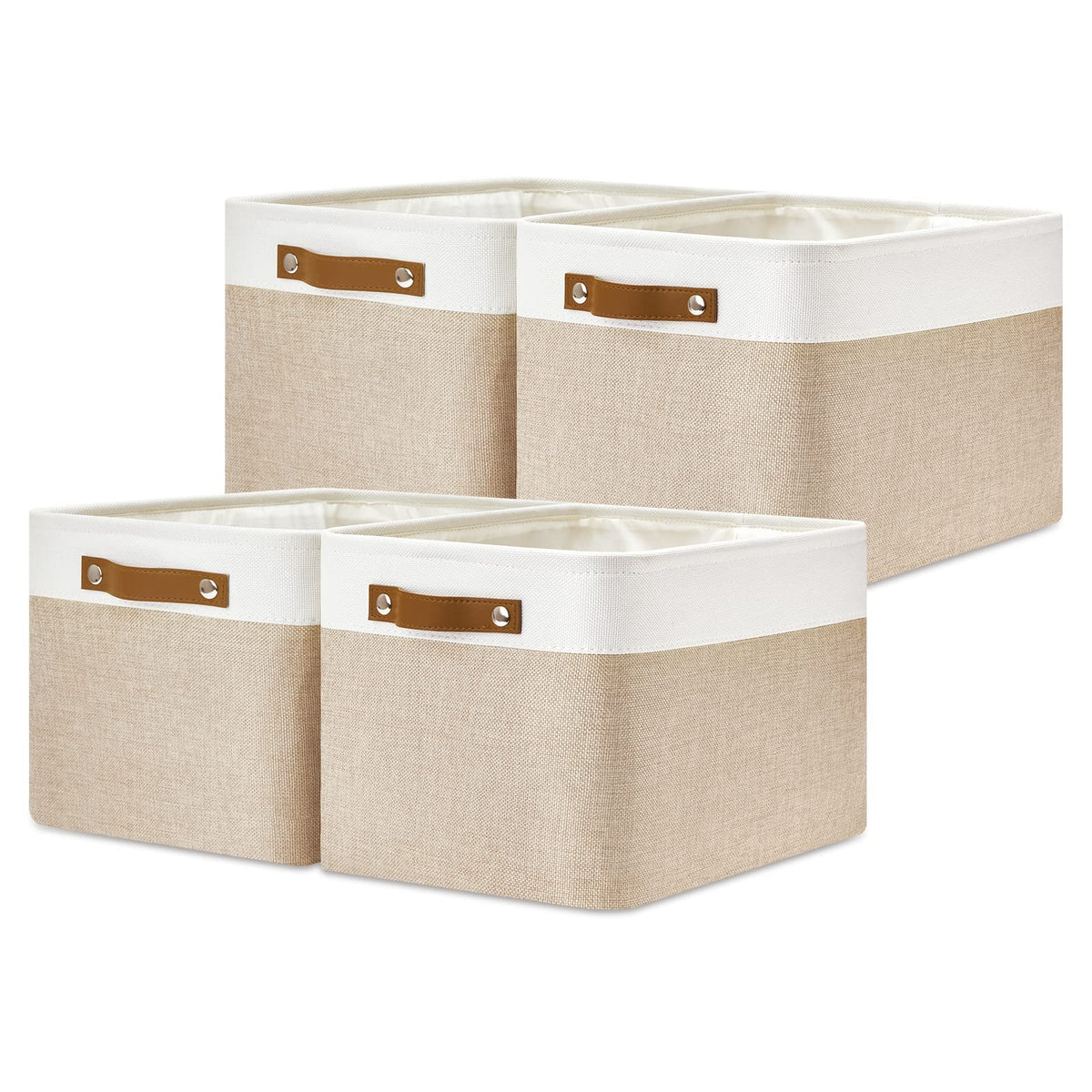 DULLEMELO Small Storage Bins, Storage Baskets for Organizing, Collapsible Rectangular Fabric Baskets for Shelves, Closets, Nursery, Home, Office, Empty Gift Baskets (6-Pack, White&Khaki)