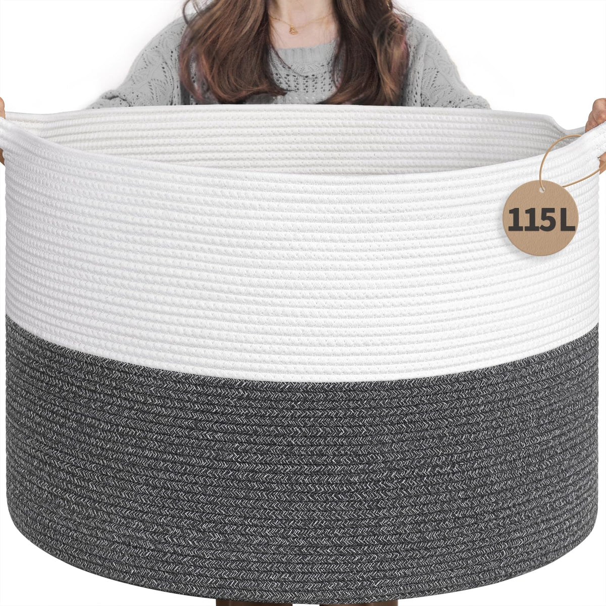 INDRESSME 115L Extra Large Woven Wicker Blanket Basket Living Room