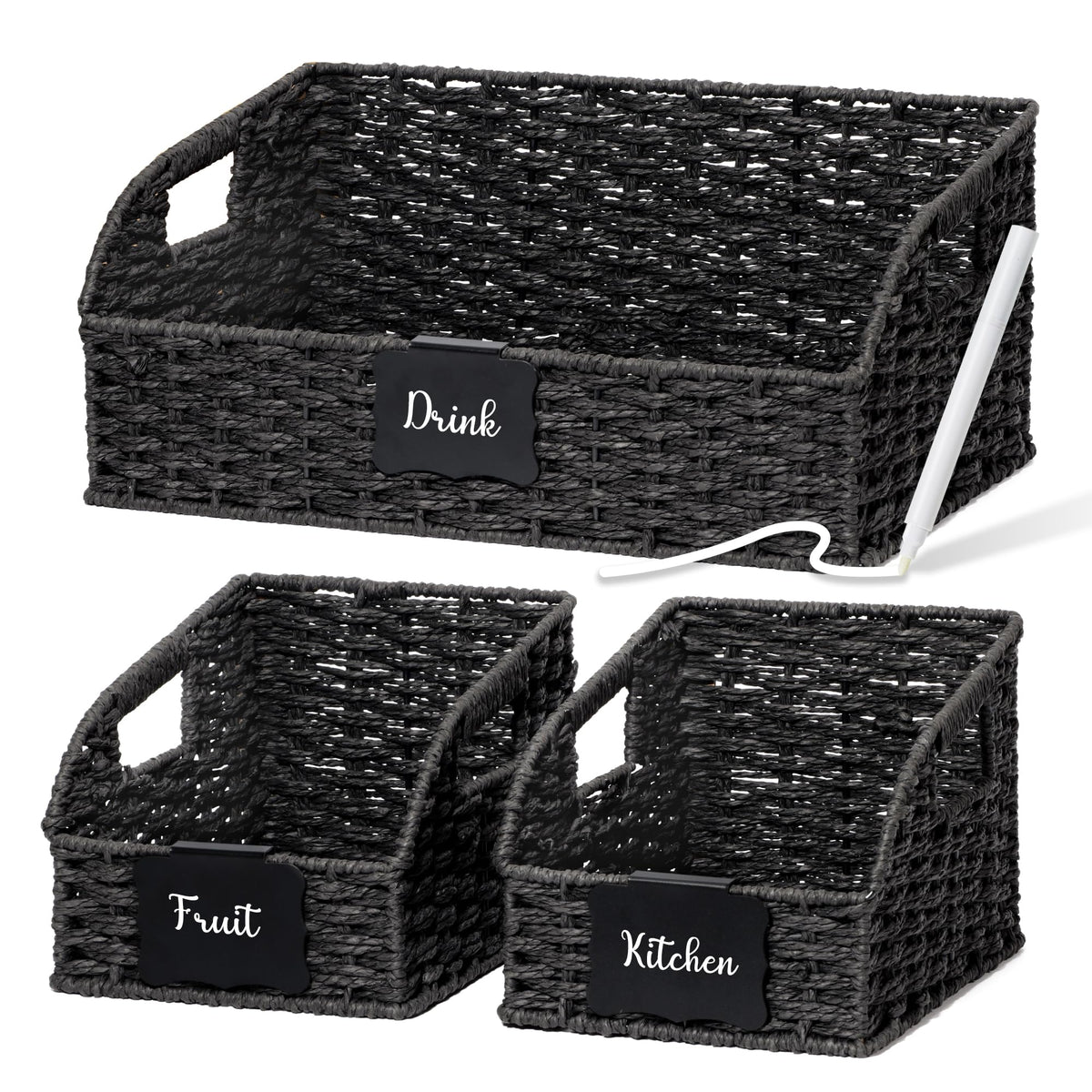 Pantry Baskets for Organizing,Wicker Storage Bins,3 Pack,Natural